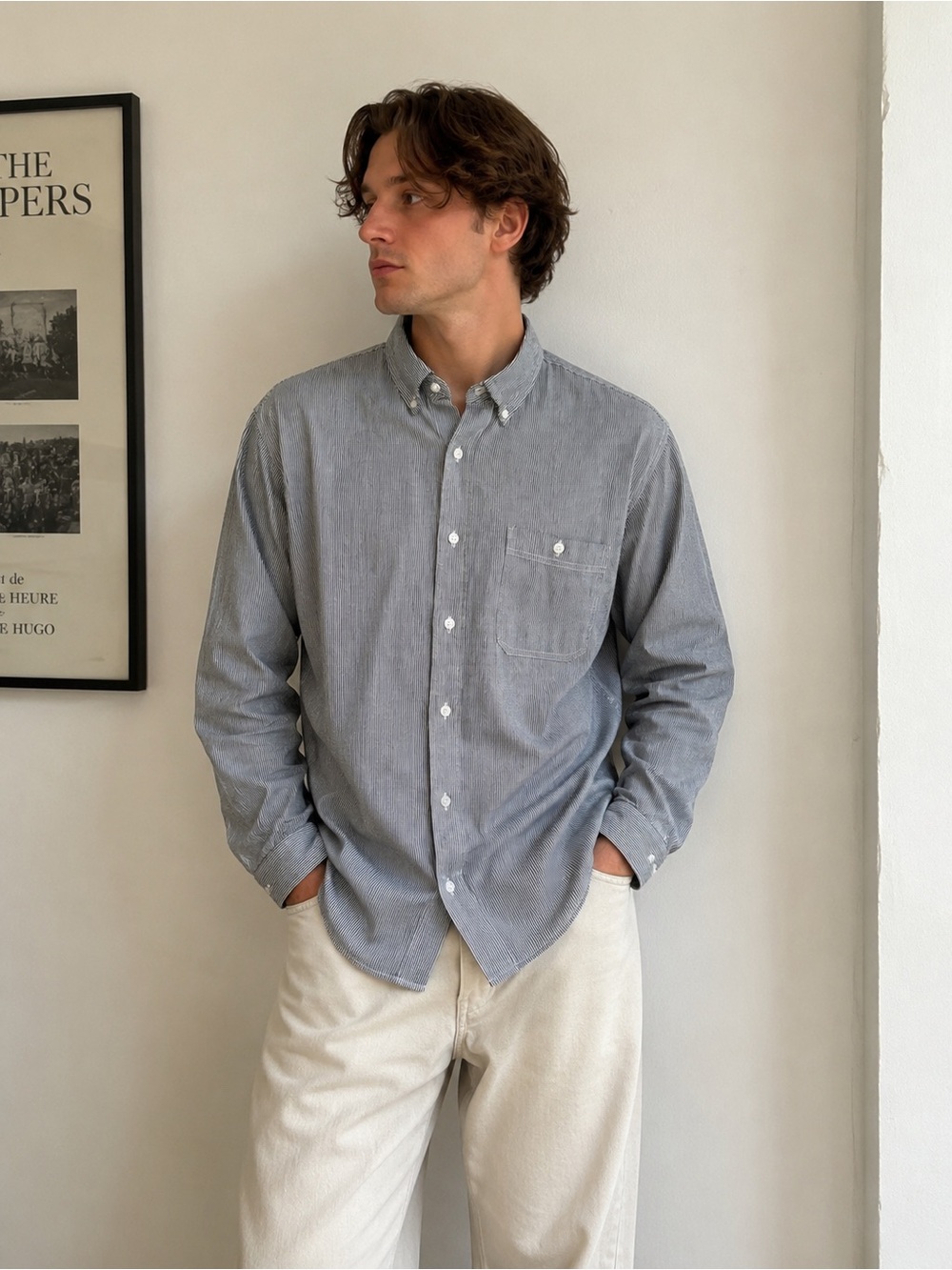 L.L.Bean Traditional Fit Striped Button Down Shirt M Tall Cotton Stretch Casual
